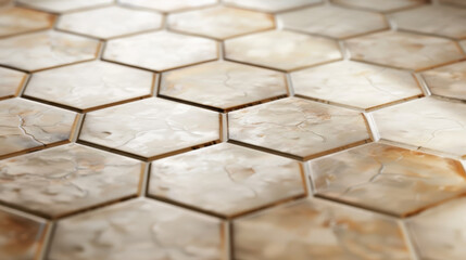 Poster - Elegant hexagonal tiles with glossy finish create stunning surface, showcasing intricate patterns and textures that evoke sense of sophistication and warmth