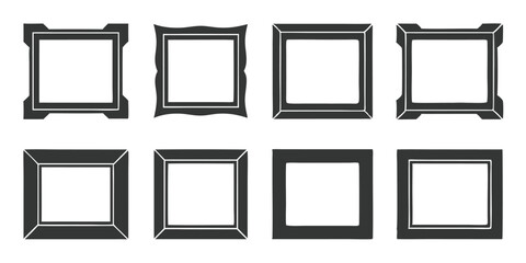 Poster - Illustration of eight decorative square frames with various designs and border styles on a white background