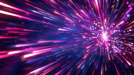 Poster - Vibrant color explosion radiating outward with sharp lines and glowing particles, creating dynamic and energetic visual experience