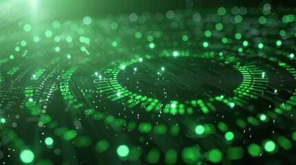 Poster - Digital vortex pattern with glowing green lines and motion blur creates mesmerizing visual effect. intricate design evokes sense of depth and movement, perfect for technology themes