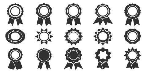 Poster - Illustration of various award ribbon designs with different shapes and styles in monochrome color scheme