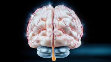 Poster - Human brain with neurons and the nervous system, a close-up shot, isolated on a dark background.