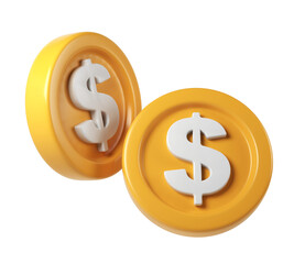 Fototapete - 3d render icon Two gold coins with dollar symbol rotating on transparent background, perfect for financial and business payment projects