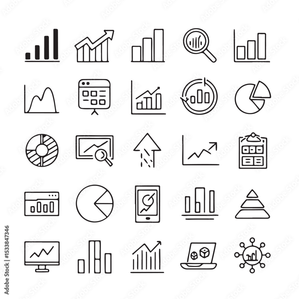 Data Analytics Vector Icon Set | Adjustable Line Weight | Chart, graph ...