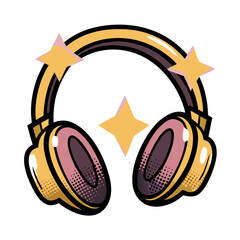 Poster - Isolated vector image of headphones in comic book style, pop art, transparent background  
