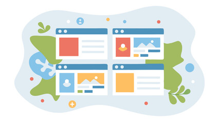 Fototapete - Illustration of four website templates with different layouts and color schemes displayed together