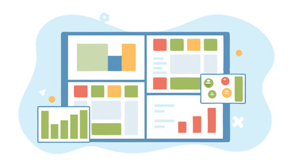 Aufkleber - Illustration of a dashboard interface with charts and data visualization elements displayed neatly on screen