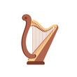 © Cocok - Elegant wooden harp with intricate design, set against a minimalistic white background