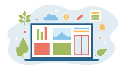 Aufkleber - Illustration of a laptop displaying charts and images with nature themed icons around it