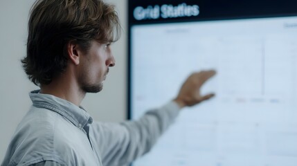 Poster - User interacting with a grid status dashboard on a smart network model