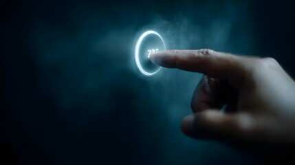 Poster - Fingertip adjusting digital thermostat in holographic interface