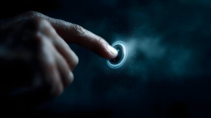 Poster - Fingertip adjusting digital thermostat in holographic UI