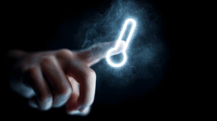 Poster - Glowing thermometer icon projected mid air with finger tapping to increase heat