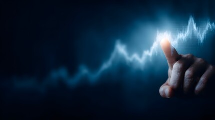 Poster - Person gesturing at a rising global temperature graph in a digital interface