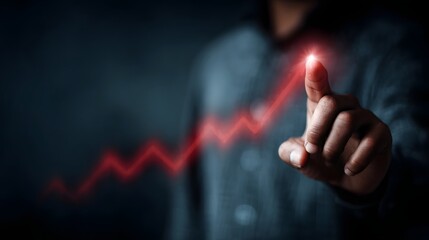 Poster - Person pointing at rising global temperature graph in mid air interface