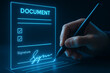 © Pixel Studio - Digital signature online document signing concept with pen and neon interface for secure transactions