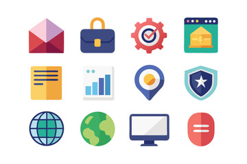 Poster - Collection of colorful and flat style icons for business communication and digital concepts