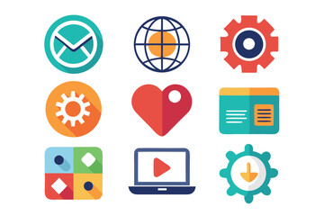 Poster - Collection of modern flat style icon set illustrating interface and technology elements