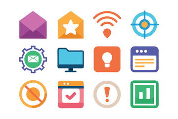 Poster - Colorful digital interface icon set illustrating email communication and website management