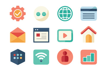 Poster - Colorful flat design icon set for web interface and application elements
