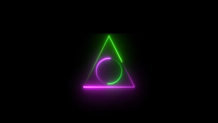 Poster - Abstract Neon Triangle and Circle Design on Black Background with Green and Purple Colors minimalist
