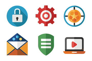 Poster - Colorful flat design icons representing security settings email video and website elements