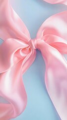 Poster - Delicate pink moire ribbon forming elegant bow, presenting feminine curves against muted pastel surface, embodying soft romance