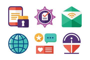 Poster - Colorful flat design icons representing digital communication security and global connection