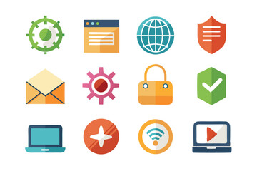 Poster - Colorful flat design icons representing technology internet security and communication elements