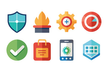 Poster - Colorful flat icon set representing security progress and business solutions elements