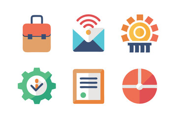 Poster - Colorful flat icons representing business finance and communication elements isolated on white
