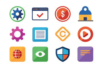 Poster - Colorful modern vector icons representing various technology and business related concepts for design