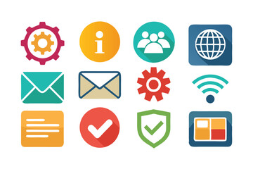Poster - Colorful set of web icons depicting technology communication and information