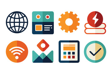 Poster - Colorful vector icons illustrating internet technology web design and various digital concepts