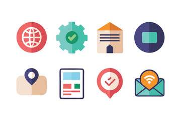 Poster - Flat design icon set representing internet settings location communication and connectivity