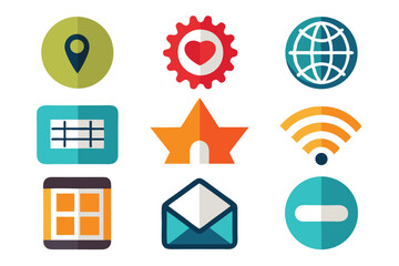Poster - Nine modern flat style icons representing various concepts and applications