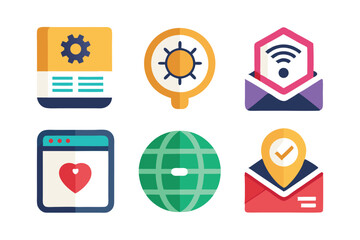 Poster - Set of flat design icons representing web technologies and communication concepts