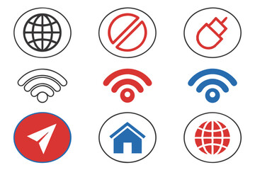Poster - Set of minimalist circle icons representing internet connectivity and digital communication