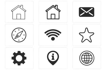 Poster - Set of simple black and white icons for web design and mobile application interfaces