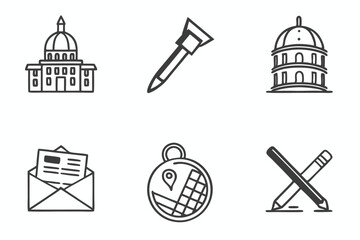 Poster - Set of six minimalist line art icons representing government communication and location