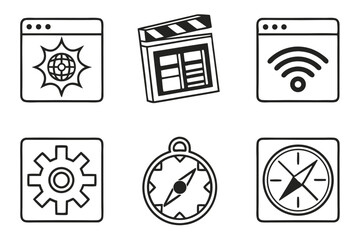 Poster - Set of six modern hand drawn line art icons for web and business design