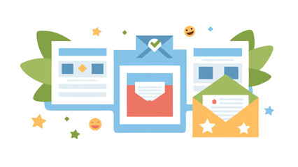 Aufkleber - Conceptual illustration of email marketing campaign with documents and envelopes flow design