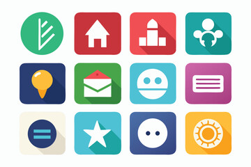 Poster - Twelve modern flat style icons with long shadows representing various concepts and ideas