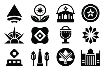 Poster - Set of modern geometric icons representing various symbols and elements in black and white