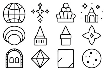 Poster - Simple and elegant icon set depicting celestial objects and architectural designs for design projects