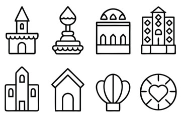 Poster - Simple black and white icon set representing architecture structures and other decorative elements