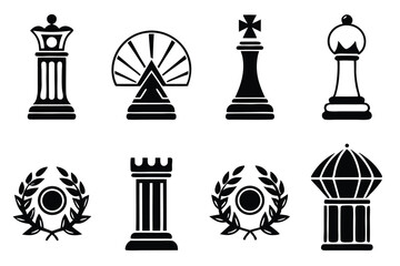 Poster - Vector illustration of various chess pieces in black and white design for creative projects