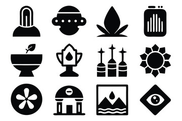 Poster - Collection of black and white vector icons depicting nature and conceptual elements