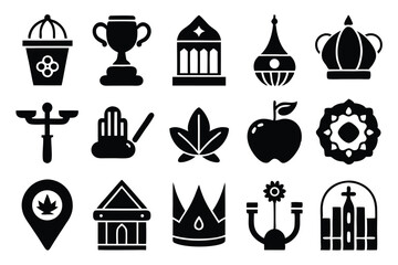 Poster - Collection of black silhouette icons illustrating various concepts and symbols isolated on white background