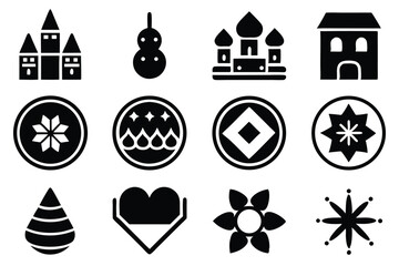 Poster - Collection of vector icons featuring buildings nature and decorative geometric ornamental elements